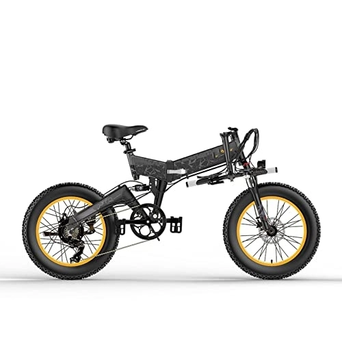 Bicicletas eléctrica : Bicycles for Adults Folding Electric Bicycle Mens Mountain Bike ebike Snow Electric Bike Cycling E Bike (Color : Yellow)