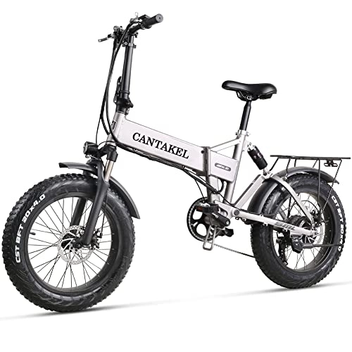 Electric Bike : CANTAKEL 20 Inch Electric Bicycle, 48V 12.8Ah Hidden Lithium Battery Bicycle / Foldable Electric Bicycle for Daily Commuting, Front and Rear Double Shock Absorption and with Rear Seat