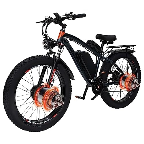 Electric Bike : CANTAKEL 26 inch Electric Mountain Bike, Dual Motor Electric Fat Bike with 48V 22AH Removable Li-Ion Battery, Powerful Motor Beach Snow E-bike with 21 Speed Transmission Gears for Adults
