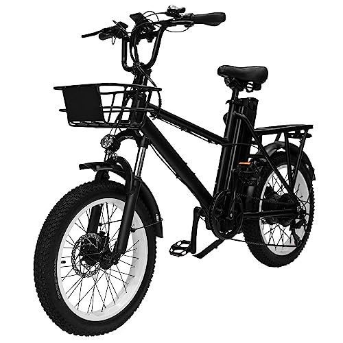 Electric Bike : CANTAKEL Adult electric bicycle 20" Fat Tire Ebikes 48V 28AH Removable Battery, 7 Speeds, 100-175KM Pedal Assist Bike with Basket