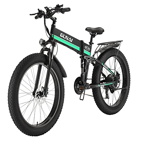 Electric Bike : CANTAKEL Adult Folding Electric Bike, 26 Inch Electric Bike / Folding Fat Tire Bike, with 48V 12.8Ah Battery, Professional 21 Speed Transmission (Green)