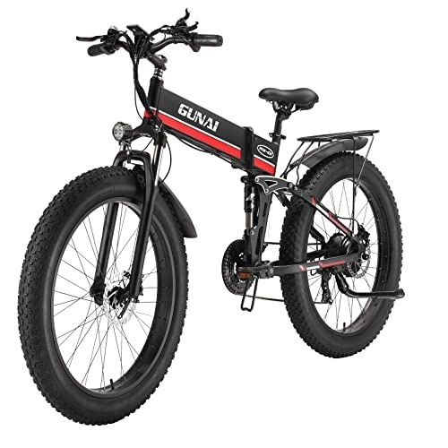 Electric Bike : CANTAKEL Adult Folding Electric Bike, 26 Inch Electric Bike / Folding Fat Tire Bike, with 48V 12.8Ah Battery, Professional 21 Speed Transmission (Red)