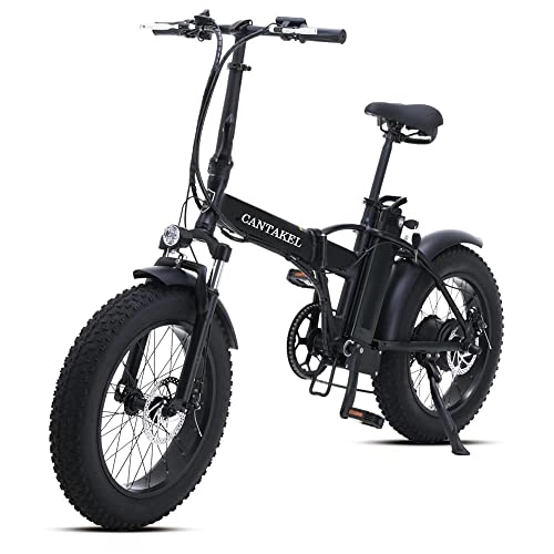 Electric Bike : CANTAKEL Electric Bike, 20 Inch Fat Tire Off-Road Electric Bike / Foldable Mountain Electric Bike with 48V 15Ah Removable Hidden Battery (Black)