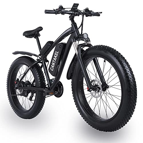 Electric Bike : CANTAKEL Electric Mountain Bike, 26 Inch Electric Bike, Adult Electric Bike with Back Seat and 17AH Battery, Professional 21 Speed Transmission