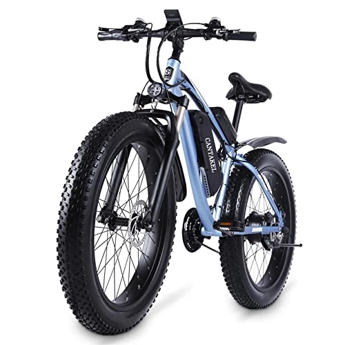 Electric Bike : CANTAKEL Electric Mountain Bike, 26 Inch Electric Bike, Adult Electric Bike with Back Seat and Hidden Battery, Premium Full Suspension, Shengmilo Professional 21 Speed Transmission (Blue)