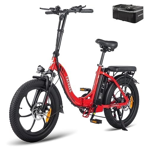 Electric Bike : Fafrees Electric Bicycle F20, 20 Inch Ladies Folding Electric Urban Bike, 250W Men's Electric Mountain Bike, 36V / 16AH Battery, Shimano 7 Speed, Unisex Adult ebike, Range 60-120KM (Red)