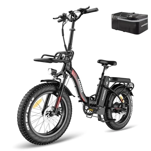 Electric Bike : Fafrees F20 MAX Electric Bike, 20 * 4.0inch Fatbike Folding Electric Mountain Bicycle, 48V 22.5Ah Removable Battery, Front Basket, Shimano 7 Speed, Range 90-150KM, Unisex Adult Ebike (Black)