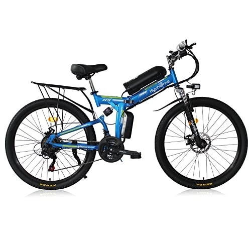 Electric Bike : Hyuhome Ebikes for Adults, Folding Electric Bike MTB Dirtbike, 26" 36V 10Ah IP54 Waterproof Design, Easy Storage Foldable Electric Bycicles for Men(blue-02)