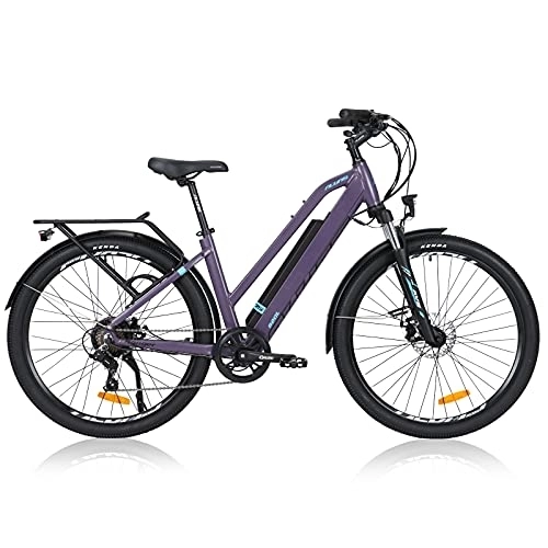 Electric Bike : Hyuhome Electric Bikes for Adult Mens Women, 27.5" E-MTB Bicycles Full Terrain 36V 12.5Ah Mountain Ebikes, BAFANG Motor Shimano 7-Speed Double Disc Brakes for Outdoor Commuter (Purple, 820L)