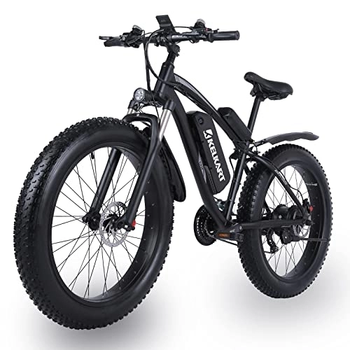 Electric Bike : KELKART Fat Tire Electric Bicycle, 26 x 4.0 Inch Mountain Bike with 48 V 17 Ah Removable Li-Ion Battery and 21 Speed Gear for Adults