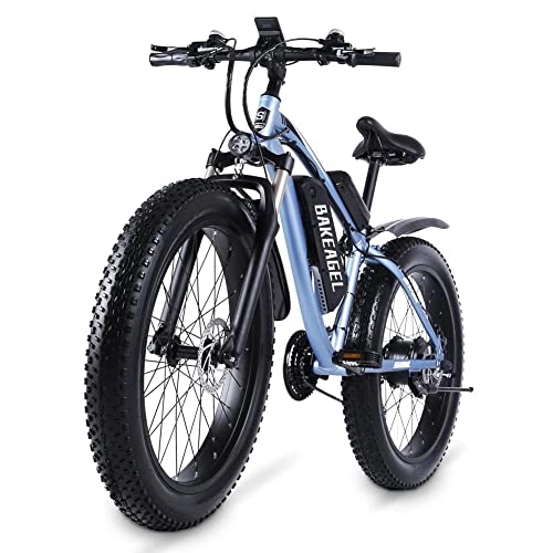 Electric Bike : KELKART Off-road Fat Tire Electric Bikes, with Removable Lithium Ion Battery, 3.5" LCD Display and Rear Seat (Blue)
