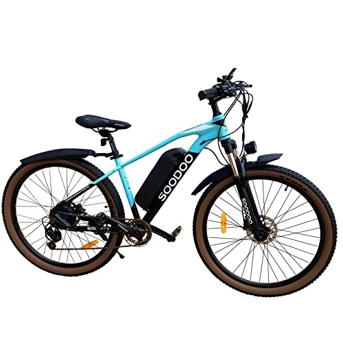 Electric Bike : SOODOO Electric Bike 27.5'' for Adults, Electric Mountain Bicycle with Rechargeable and Removable 36V 13AH Lithium-Ion Battery, Ebikes with Shimano 7 Speed Transmission Gears, MTB for Men Women -Blue