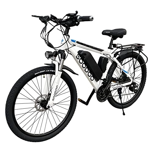 Electric Bike : SOODOO Electric Bike for Adults, 26'' Electric Mountain Bike with 36V 13Ah Removable Lithium-Ion Battery and 27 Speed Transmission Gears, Double Disc Brakes Ebike, MTB for Men Women