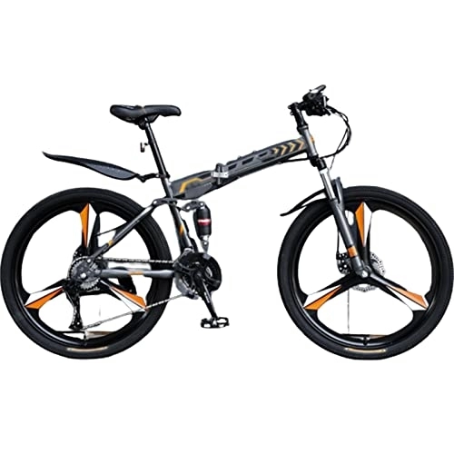 Folding Bike : Folding Mountain Bike - Men's Variable-Speed Bike for Teens, Girls, and Adults - 26" / 27.5" Wheels - 24 / 27 / 30 Speeds - Off-Road - Light and Foldable (orange 26inch)