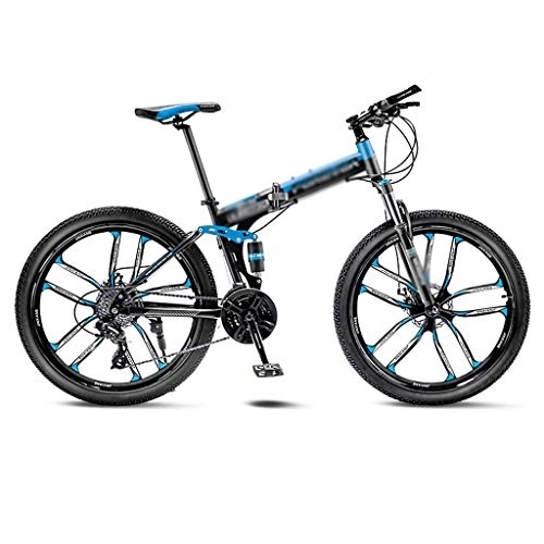 Folding Bike : Jbshop Folding Bikes Blue Mountain Bike Bicycle 10 Spoke Wheels Folding 24 / 26 Inch Dual Disc Brakes (21 / 24 / 27 / 30 Speed) Portable folding Bike Bicycle (Color : 24 speed, Size : 26inch)