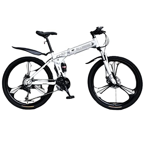 Folding Bike : MIJIE Off-Road Folding Mountain Bike - Variable Speed, Easy Assembly, 100kg Load Capacity, Ergonomic Design, Dual Disc Brake, for Adults / Men / Women (white 26inch)