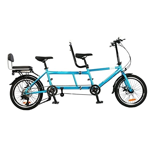 Tandem Bike : JABSY Tandem Bike for Cycling, Classic Tandem Adult Beach Cruiser Bike, 20-Inch Wheels City Tandem Folding Bicycle, Three Seater, 7-Speed Adjustable, Maximum Load 200kg, Size 210x35x110cm / 110x35x62cm