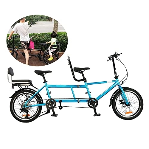 Tandem Bike : Tandem Adult Beach Cruiser Bike, Classic Tandem Beach Cruiser Bike, Adult Folding Bicycle with Three Seater, 20-Inch Wheels, 7-Speed, Maximum Load 200kg, Size 210x35x110cm, Folded Size 110x35x62cm (Bl