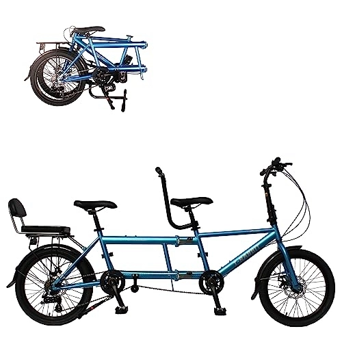 Tandem Bike : Tandem Bike 20-inch Folding Bicycles Twinn, Classic Tandem Adult Beach Cruiser Bike with Adjustable 7 Speeds, Family Riding Couple Universal Wayfarer Travel Bikes 2-Seater & Disc Brake, CE