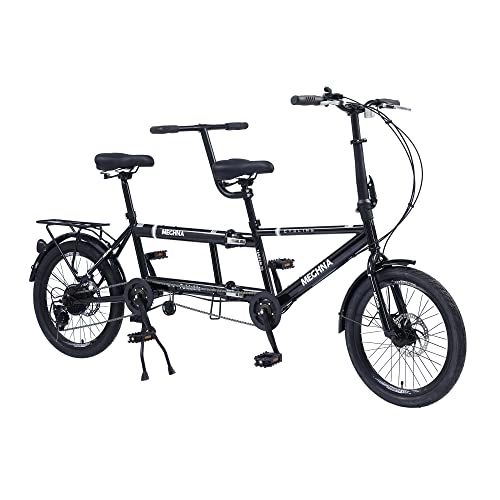 Tandem Bike : Tandem Bike - City Tandem Folding Bicycle, Foldable Tandem Adult Beach Cruiser Bike Adjustable 7 Speeds, CE / FCC / CCC (Black)