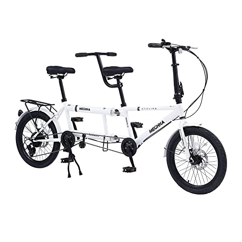 Tandem Bike : Tandem Bike - City Tandem Folding Bicycle, Foldable Tandem Adult Beach Cruiser Bike Adjustable 7 Speeds, CE / FCC / CCC (White)
