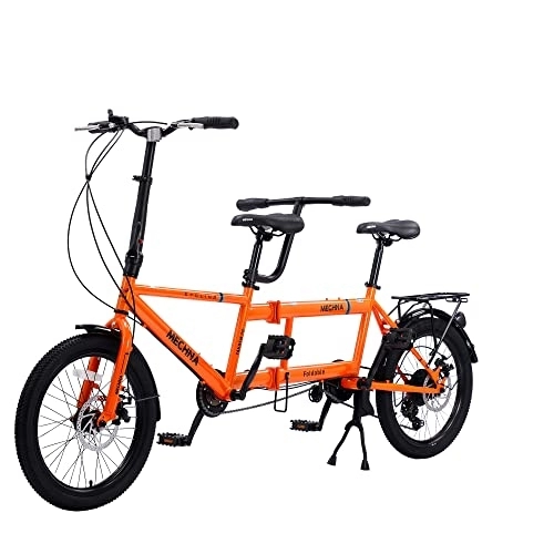 Tandem Bike : Tandem Bike for Cycling, Classic Tandem Adult Beach Cruiser Bike, 20-Inch Wheels City Tandem Folding Bicycle, Three Seater, 7-Speed Adjustable, Maximum Load 200kg, Size 81.5x 45.67 / 40.55x31.5 inch (Or