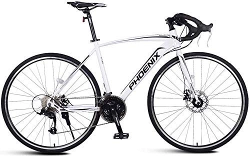 Rennräder : BIKE Fahrrad Adult Bicycle Rennrad, Doppelscheibenbremse Men 'S Racing High Carbon Stahlrahmen City Mehrzweckfahrrad, Weiß, 27 Geschwindigkeit