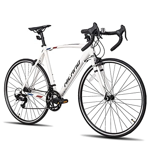 Rennräder : Hiland 28 Zoll Rennrad 700c Racing Bike City Pendlerfahrrad mit 14 Gang Rahmengroß 55cm Weiß Aluminium Gravelbike für Herren und Damen