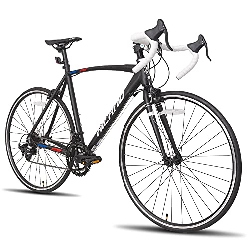 Rennräder : Hiland Rennrad 700c Racing Bike City Pendlerfahrrad mit 14 Geschwindigkeiten Antriebsstrang 50cm schwarz Herrenrad Damenfahrrad