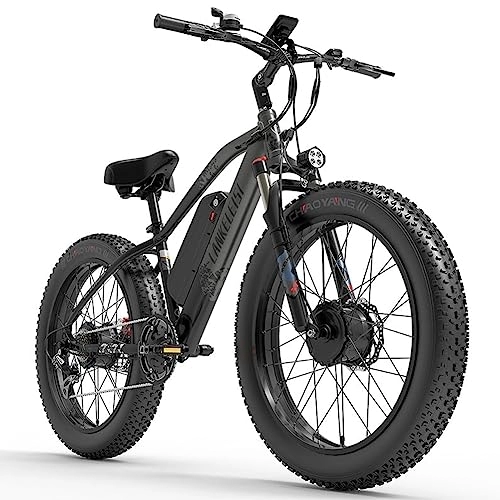 Vélos électriques : Kinsella MG740 Plus Vélo électrique à Double Moteur avec Batterie au Lithium 48 V 20 Ah, pneus Larges 26" x 4", Suspension Avant, écran LCD, Noir