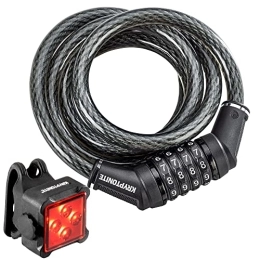 Kryptonite Accessories Kryptonite 000167 12mm Combo Cable + Tail Light Bicycle Lock, Black