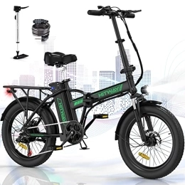 HITWAY Bici HITWAY Bicicletta Elettrica Pieghevole 20'' 3.0 Fat Tire Bici Elettrica Adulto E-Bike con Li-Batteria 36V 11.2AH, Max velocità 25 km / h, 35-90 km, Nero+verde-EU