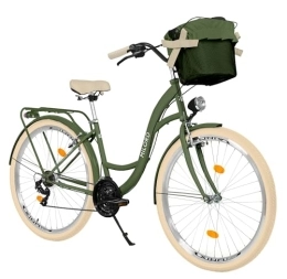 Balticuz OU Biciclette da città Balticuz OU Bicicletta comfort con cestino, bicicletta olandese, bicicletta da donna, City bike, retrò, da donna, 28 pollici, verde crema, 21 marce
