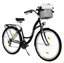Balticuz OU Biciclette da città Balticuz OU Bicicletta comfort con cestino, bicicletta olandese da donna, bici da città, bici da città, retrò, vintage, 28 pollici, nero, 21 marce