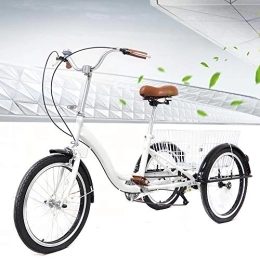 NaMaSyo  Bicicleta de 3 ruedas de 20 pulgadas, para adultos, triciclo para personas mayores, triciclo con cesta de aleación de aluminio, con cesta para la compra para adultos y personas mayores (blanco)
