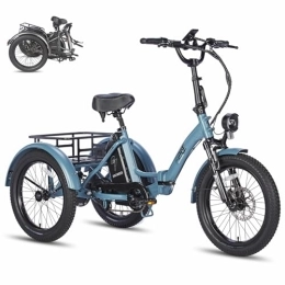 Fafrees Bicicletas eléctrica Fafrees F20 Mate Triciclo Eléctrico, Triciclo Plegable, Batería de 48 V / 18, 2 Ah, Cesta Trasera, Triciclo eléctrico de 20" x 3, 0" para Adultos y Ancianos, Alcance 55-110 km (Azul)