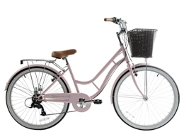 Discount Comfort Bike Ammaco Broadway Womens Classic Lifestyle Bike 26" Wheel 16" Frame Pastel Pink With Basket