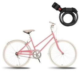 Dushiabu Bike Dushiabu Adult Bike Cruiser Bikes, 24inch Mountain Bikes, Adults Commuter Bicycle, with Bike Lock, White / green / Pink, B-24inch