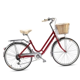 HSJCZMD Comfort Bike HSJCZMD 24 Inch Women's Bike, Ladies City Bike Suitable for Height 150-185, High Carbon Steel Bicycle, Shimano 6-speed Bicycle for Adults, Children, Red