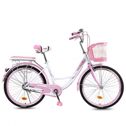 JHKGY Comfort Bike JHKGY Adult Male And Female Student Light Commuter Cars, Beach Cruiser Bike, High-Carbon Steel Frame, Front Basket & Rear Racks, pink, 24 inch
