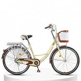 JHKGY Bike JHKGY Classic Retro Bike Bicycle, Commuter Bicycle, Unisex Classic Bicycle, with Rear Rack And Basket, for Adult Bike, beige, 26 inch
