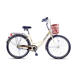 JHKGY Bike JHKGY Comfortable Commuter Bicycle, High-Carbon Steel Frame, Front Basket & Rear Racks, Single Speed Beach Cruiser Bike, Adult Male And Female Student Bike, beige, 24 inch