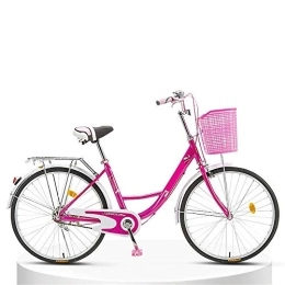 JHKGY Comfort Bike JHKGY Comfortable Commuter Bicycle, Single Speed Beach Cruiser Bike, Lightweight Retro Bike, Urban Commuter Car for Adult Students, High-Carbon Steel Frame, Front Basket, Rear Racks, pink, 26 inch
