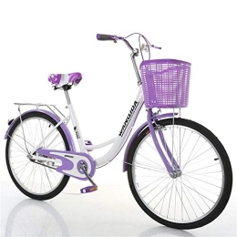 JHKGY Bike JHKGY Cruiser Bike, Comfort Commuter Bike, Carbon Steel Bike Frame, with Shopping Basket, for Seniors, Men Unisex, purple, 24 inch