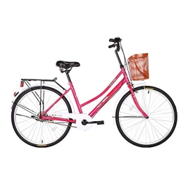 JHKGY Bike JHKGY Cruiser Bike, Retro Bicycle, Unique Art Deco Scooter Comfort Bicycle, with Rear Rack And Basket, for Adult Male And Female Student Light Commuter Cars, pink, 26 inch