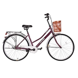 JHKGY Bike JHKGY Cruiser Bike, Retro Bicycle, Unique Art Deco Scooter Comfort Bicycle, with Rear Rack And Basket, for Adult Male And Female Student Light Commuter Cars, rose red, 26 inch