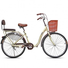 JHKGY Bike JHKGY Male And Female Students Commuting Bicycles, Around The Block Single-Speed Beach Cruiser Bicycle, with Shopping Basket, for Seniors, Men Unisex, beige, 26 inch