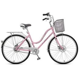 JHKGY Comfort Bike JHKGY Single Speed Comfort Bikes for Men Women, Single Speed Beach Cruiser Bike, Comfortable Commuter Bicycle, High-Carbon Steel Frame, Front Basket & Rear Racks, Pink, 26 inch