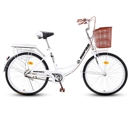 JHKGY Bike JHKGY Urban Commuter Retro Bicycle, Single Speed Beach Cruiser Bike for Adults, Teens, High-Carbon Steel Frame, Front Basket, Rear Racks, white, 26 inch