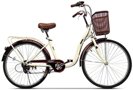 lqgpsx Comfort Bike lqgpsx 24" Women's Bicycle Aluminum Cruiser Bike 6 Speed Shift V Brakes City Light Commuter Retro Ladies Adult with car Basket (Color:A)
